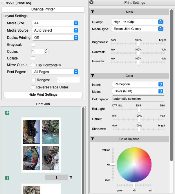 Screenshot Print Settings